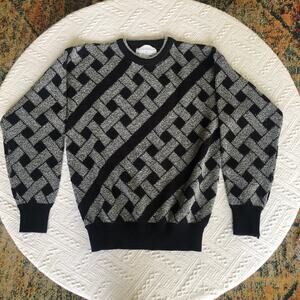VTG 1980s Grandpa Knit Sweater Expressions Large Gray Geometric Lattice Abstract